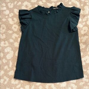 SHEIN Green Puff Sleeve Mandarin Collar Blouse